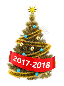 有新年标志的圣诞树图片