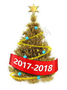 3d显示黄金圣诞树白色背景上有金星圣诞树20178符号图片