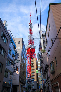 东京塔和建筑物从街上日本图片