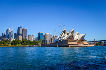 水背景Sydne市中心和歌剧院全景澳洲悉尼市中心和澳洲歌剧院背景