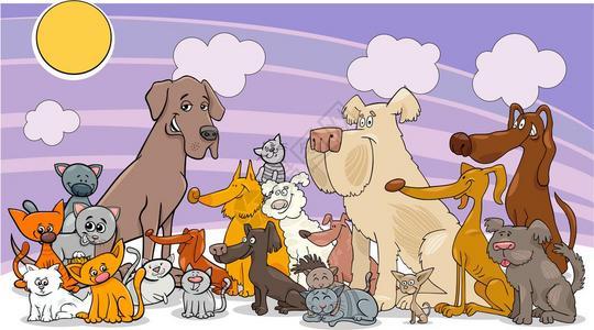 狗和猫动物漫画人组的插图图片