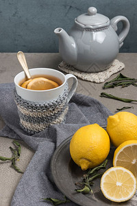保健传统医药和流感概念柠檬茶杯热和治疗感冒罗尼图片