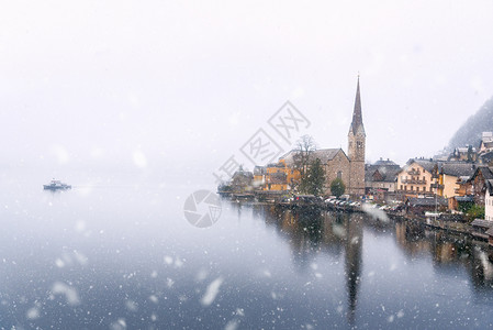 大雪建筑天气主题图象大雪落在halsters和halt村背景