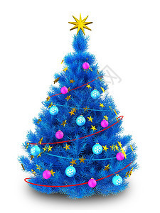3d蓝色圣诞树白背景上加锡子的蓝色圣诞树图片
