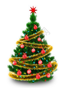 圣诞树的3d插图白色背景上有金色金属片3d圣诞树图片