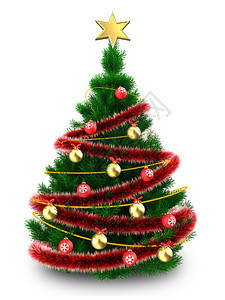 白色背景上有红色金属片的圣诞树的3d插图3d圣诞树图片