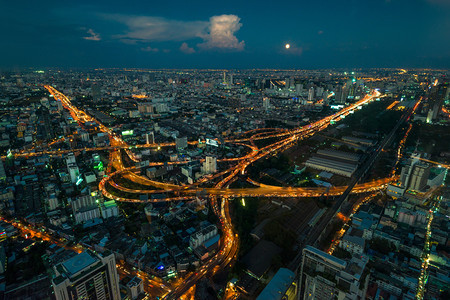 美丽的城市景色夜晚从高的泰兰邦科克图片
