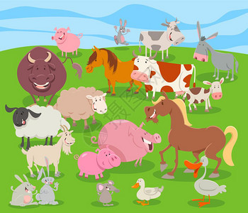 漫画农场动物滑稽角色组漫画插图图片