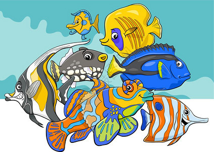 热带鱼类海洋生物漫画插图图片