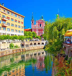 卢布尔雅那市历史河流风景斯洛维尼亚首府图片