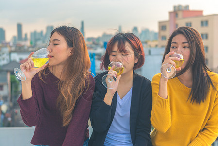 一群青年女孩在屋顶开节日派对图片