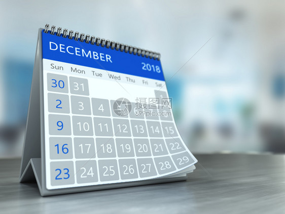 3d以办公室背景比较日历插图2018年月0日至8图片