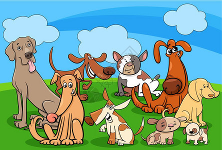 滑狗宠物动角色组的漫画插图图片