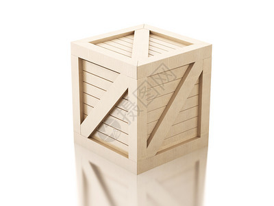 3d铸造者图像木制箱与孤立的白色背景图片
