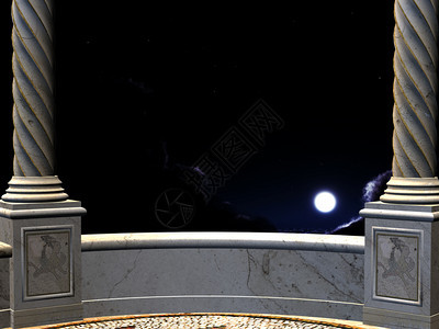 从3d幻想的阳台背景向夜看图片