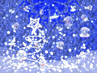 抽象的圣诞树和雪花背景插图图片