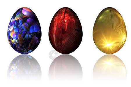彩色装饰的东边鸡蛋与白色背景的反射一致图片