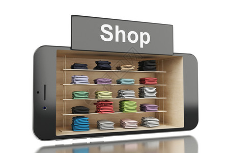 3d说明与服装商店的智能手机电子商务网上购物概念图片