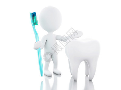 3d说明有牙刷的白人站在齿旁边科卫生和健康概念图片