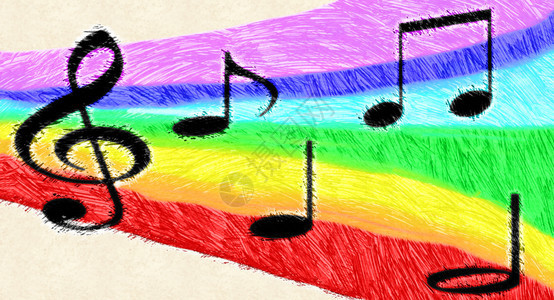 彩虹上的音乐笔画插图手背景图片