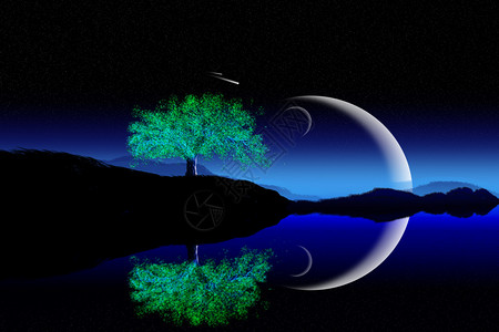新的月亮插图有美丽的夜幕背景图片