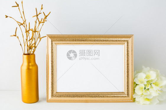 金框架模型地貌物色面貌海报风格化的产品设计金框架白色地貌黄金框架模型图片
