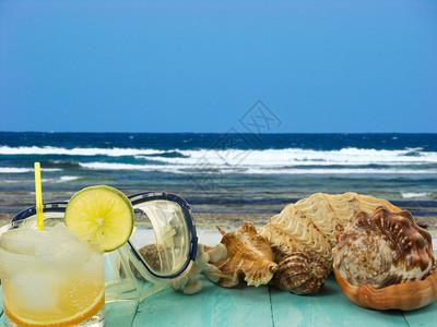 贝壳和海滩鸡尾酒派对饮料热带放松图片