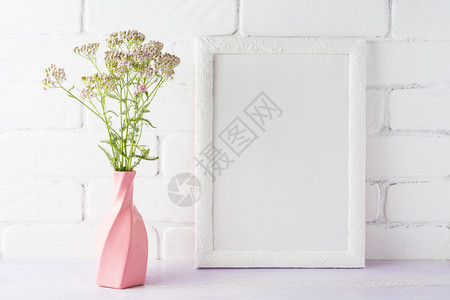白色框架模型粉红色花图片