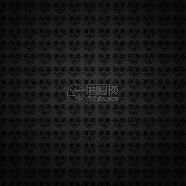 黑色装饰心脏图案在暗底背景中显示