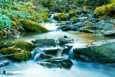 美丽的小溪流过岩石图片