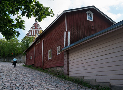 在芬兰porv的旧木屋在芬兰的古老城镇porv的红漆旧木屋图片