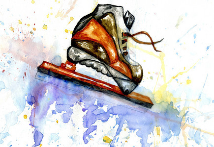 水彩运动素描现代冰滑手画图图片