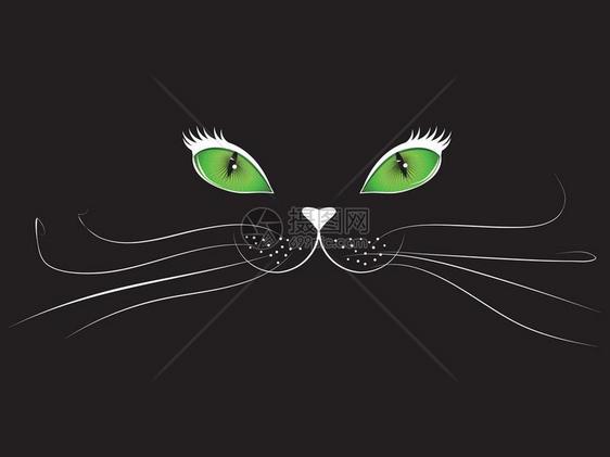 黑背景的绿眼卡通猫脸黑背景的卡通猫脸图片