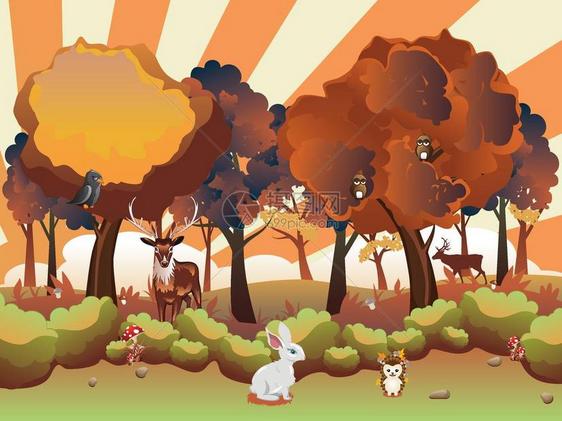 卡通秋天森林与动物图片