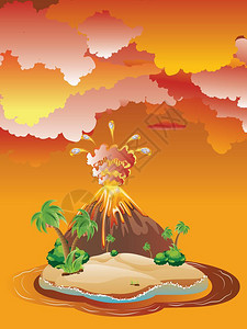卡通火山爆发用热熔岩说明卡通火山爆发背景图片