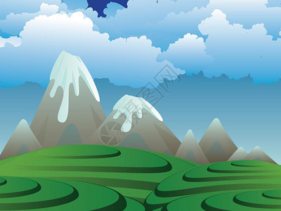 卡通火山岛和平上卡通火山的插图背景图片