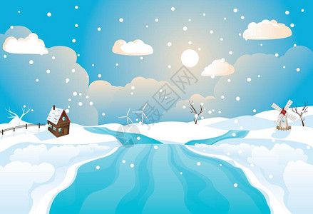 小雪湖插画-小雪湖卡通-在一个城市背景矢量平面设计图水布局男人滑冰