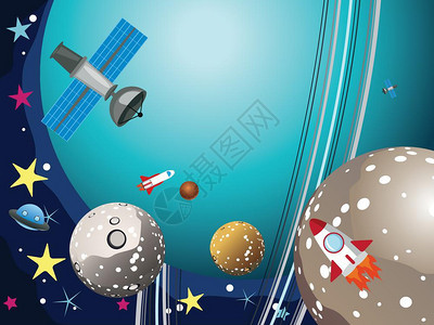太空飞船卫星星球飞碟插画图片