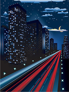 城市背景摩天大楼和夜间道路图图片