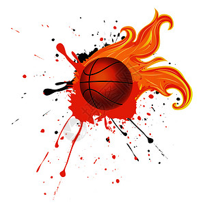 篮球背影与篮球背面闪烁火焰和飞溅的篮球插画