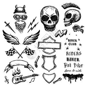 混乱之子摩托车手画设计要素矢量说明自行车涂面手画设计要素插画