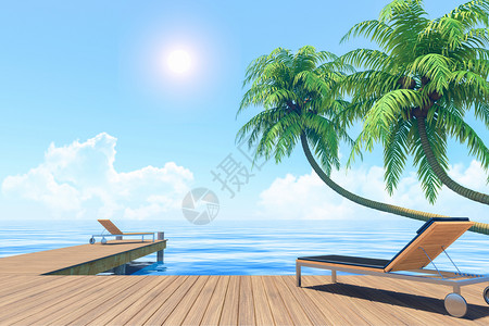住在户外的暑假海边露台和休息室3D图片