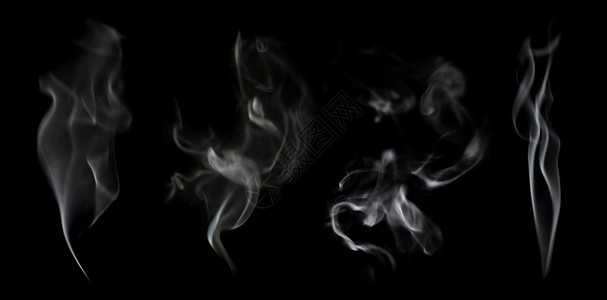 黑背景隔离的一组抽象不突出焦点白烟图片