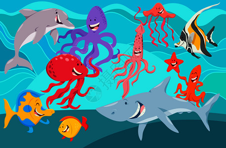 章鱼水下海洋生物插画