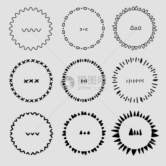 用于装饰的圆框矢量组手工制作的矢量说明图片
