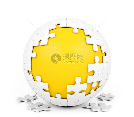 白色背景3D映射的白球面拼图图片