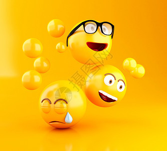 3d插图带有面部表情的图标社交媒体概念黄色背景图片