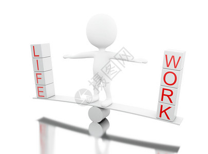 3d插图白人与生活或工作等词的平衡选择概念孤立的白人背景图片