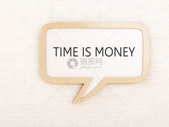 3d插图配有时间的演讲泡沫是货币对砖墙商业融资概念图片