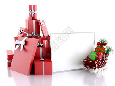 3D插图圣诞节纸卡白色背景的礼品盒图片